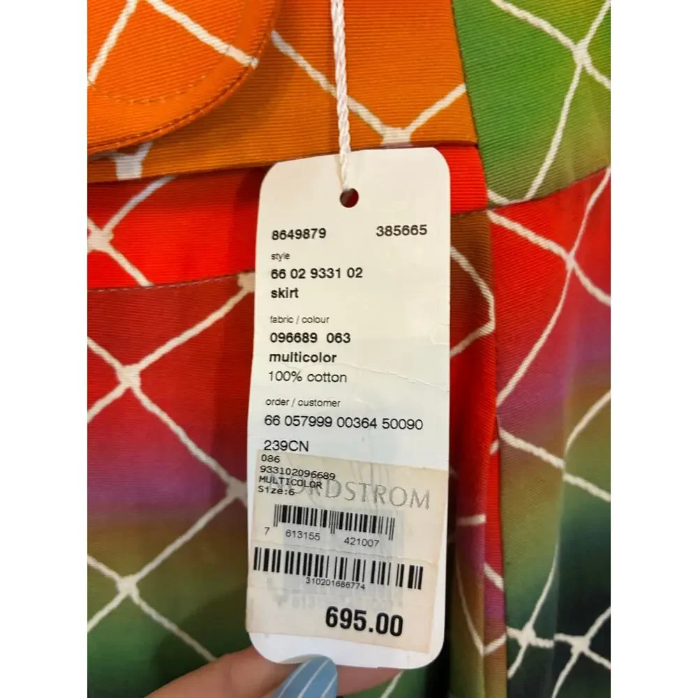 NWT Akris Punto Rainbow Skirt Bold Multicolor Net Print Statement Midi Cotton 6